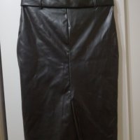 Нова кожена пола с висока талия и колан, снимка 4 - Поли - 28540439