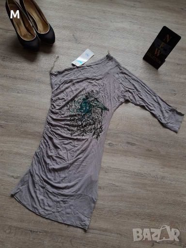 Нова сива туника с един ръкав с камъни на намаление, снимка 1