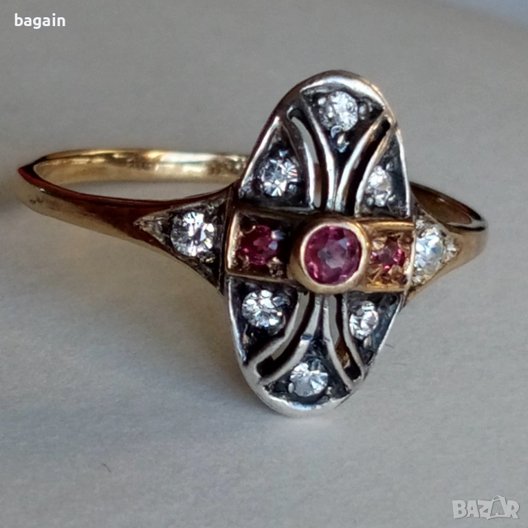 Уникален пръстен с рубини. Сребро с позлата., снимка 1
