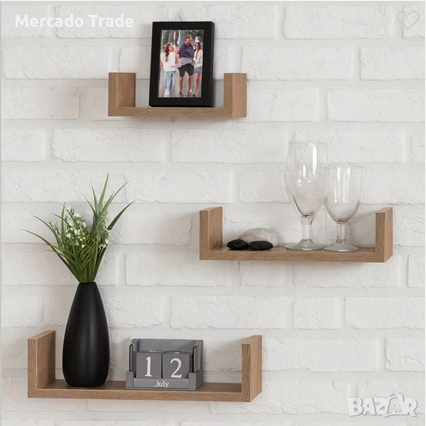 Комплект декоративни рафтове Mercado Trade, За стена, 3бр., Кафяв, снимка 1