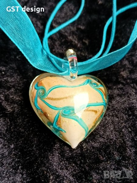 Спешно Топ Колие Висулка Мурано Стъкло Органза Релеф Сърце , снимка 1
