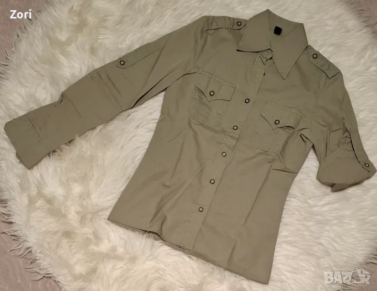 Зелена риза с навиващи се ръкави, снимка 1