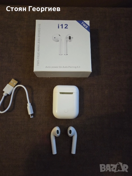 Безжични слушалки i12 TWS Bluetooth 5.0 с тъч контрол и 3D звук, Съвместими Android и iPhone, Бели, снимка 1