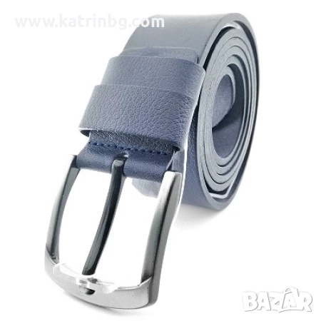 Мъжки колан естествена кожа в синьо класическа катарама, снимка 1