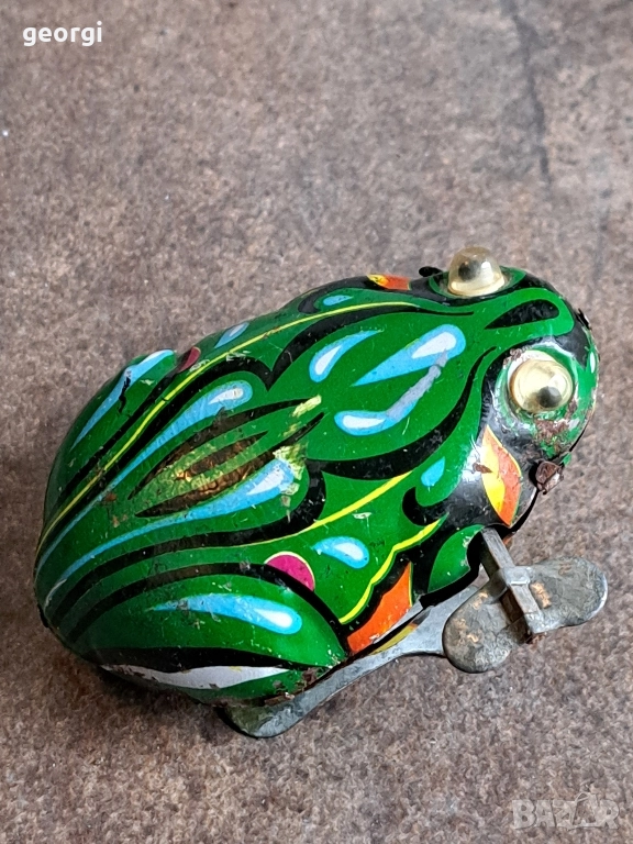 стара механична ламаринена играчка жаба от соца 29/5, снимка 1