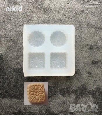 Миниатюри мини квадрат кръг бисквитка силиконов калъп молд бижутерски сладкарски смола изделия , снимка 1