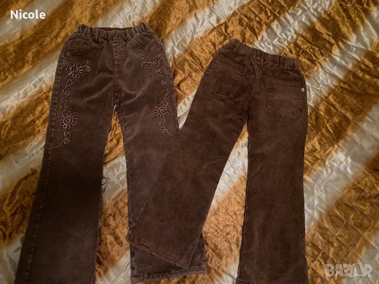 Джинси, подплатени в кафяв цвят и апликации размери: 128/122, снимка 1