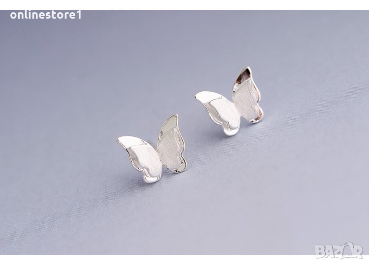 Сребърни Обеци 3D Пеперуда - 925 печат сребро BT405, снимка 1