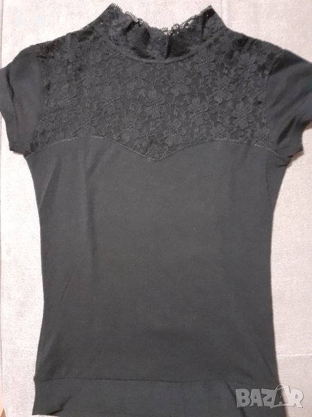 Черна тениска с дантела, снимка 1