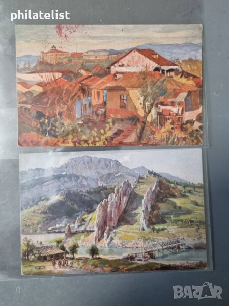 2 картички - със цензорни печати , с марки 3 стотинки надпечатка , редки с различни сюжети, снимка 1