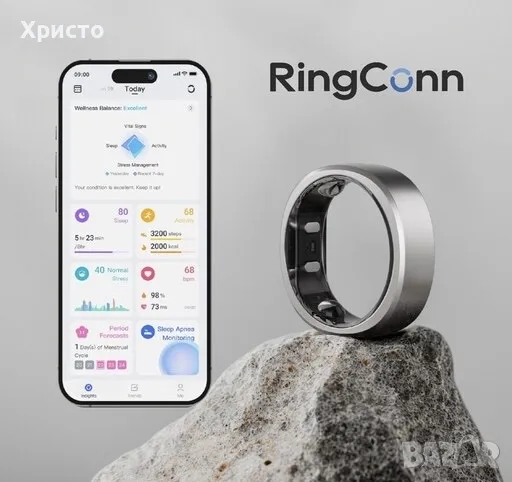 НОВО!!! Интелигентен пръстен RingConn Gen 2, размер 10, измерване на пулса, насищане с кислород, снимка 1