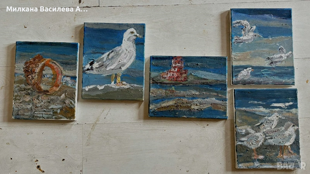 Нос Шабла - морска картина от 5 оригинални маслени платна, снимка 1