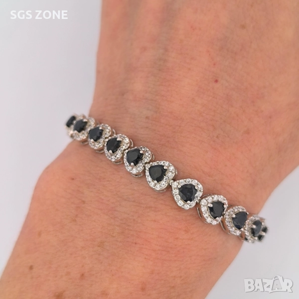 Сребърна Гривна със Сапфири, снимка 1