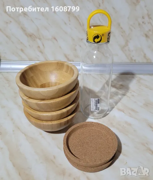 Икеа купички, бутилка и подложки, снимка 1