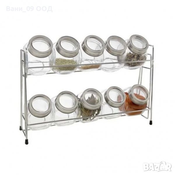 Сет за подправки с метална стойка и 10 бурканчета, снимка 1