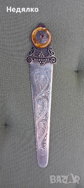 Стар сребърен нож за писма с рубин, снимка 1