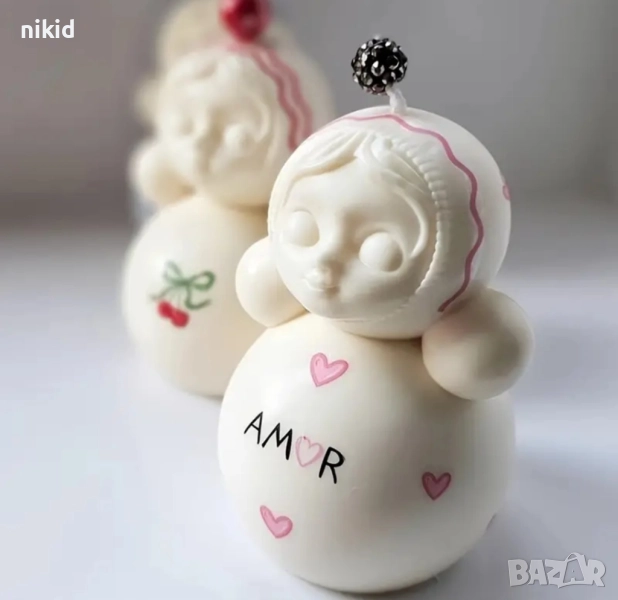 3D кукла тип матрьошка снежен човек силиконов молд форма фондан шоколад гипс свещ декор, снимка 1