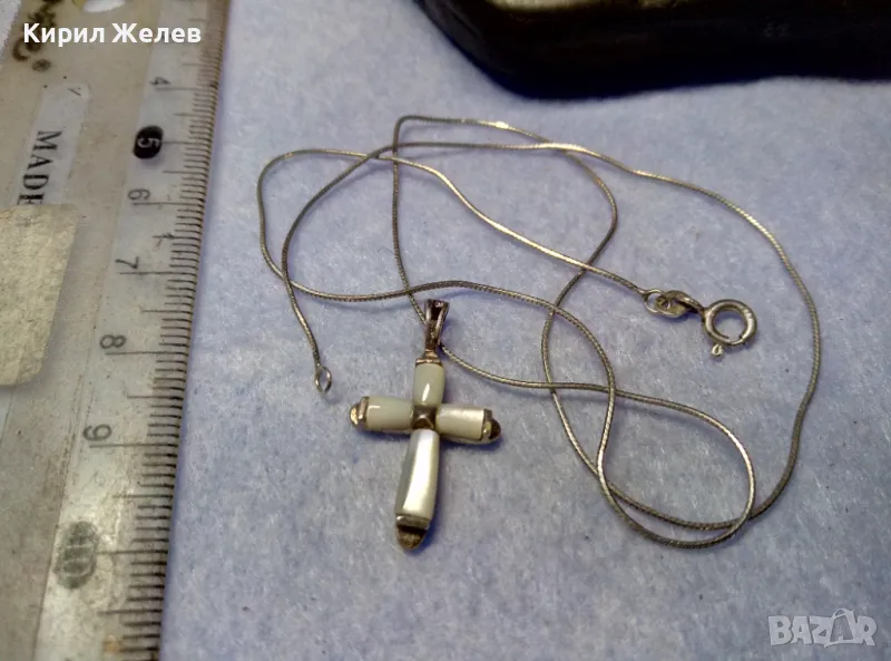КРАСИВО СЕДЕФЕНО СРЕБЪРНО КРЪСТЧЕ с НЕЖНА СРЕБЪРНА ВЕРИЖКА СРЕБРО 925 ФИНА РЪЧНА РАБОТА 26898, снимка 1