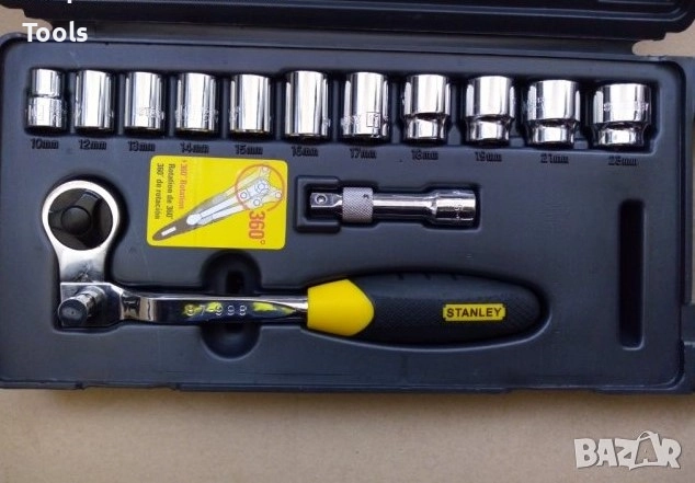 stanley 3/8 тресчотка с подвижна глава и комплект камъни 11 броя