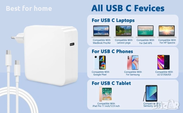 100 W USB C бързо зарядно устройство, съвместимо с Mac Book Pro 16 15 14 инча, съвместимо с Mac Book, снимка 5 - Оригинални зарядни - 53523691