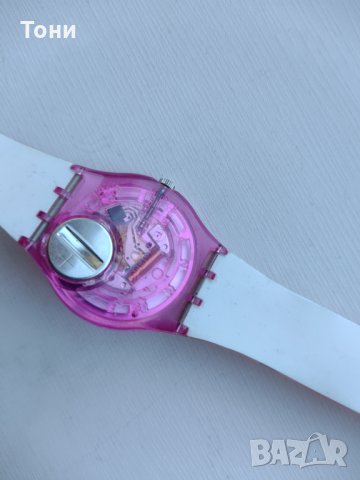 Часовник SWATCH AG 2003 Woman In Pink Clear & Silver Casual Quartz Watch Flower Charm, снимка 5 - Детски - 35495160