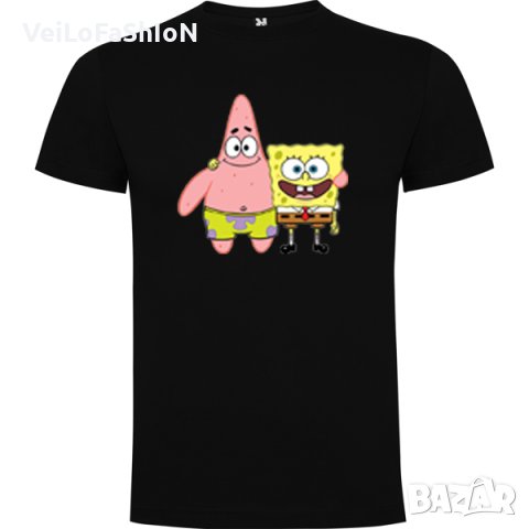 Нова детска тениска със Спондж боб (SpongeBob) и Патрик в черен цвят, снимка 1