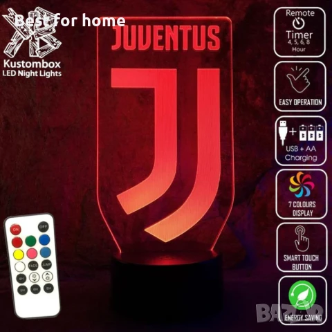 3D LED нощна лампа на футболен клуб ЮВЕНТУС, снимка 5 - Лед осветление - 50584644