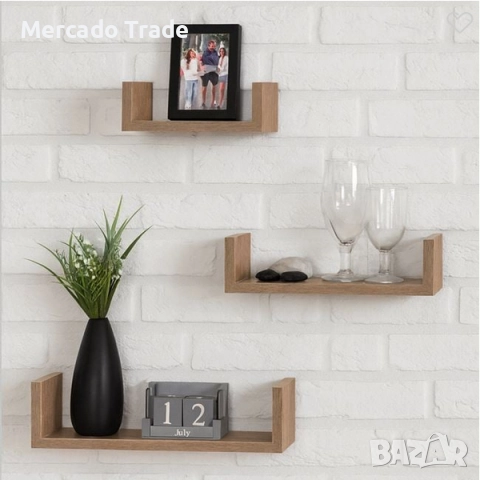 Комплект декоративни рафтове Mercado Trade, За стена, 3бр., Кафяв