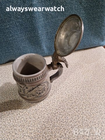 Стар немски бокал / халба / чаша - керамика и метал, снимка 5 - Декорация за дома - 38777105