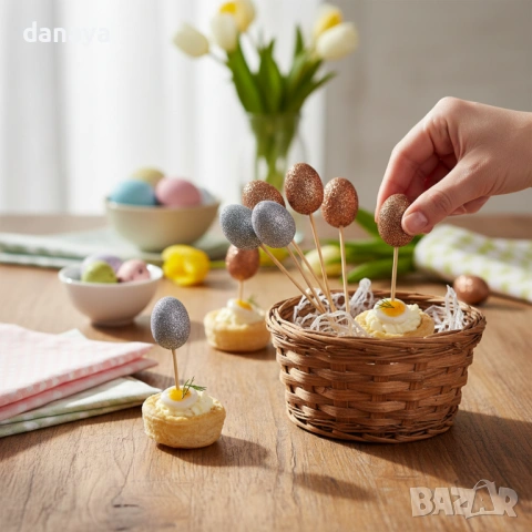 6436 Парти клечки за хапки Брокатени яйца, 36 броя, снимка 6 - Прибори за хранене, готвене и сервиране - 53583467