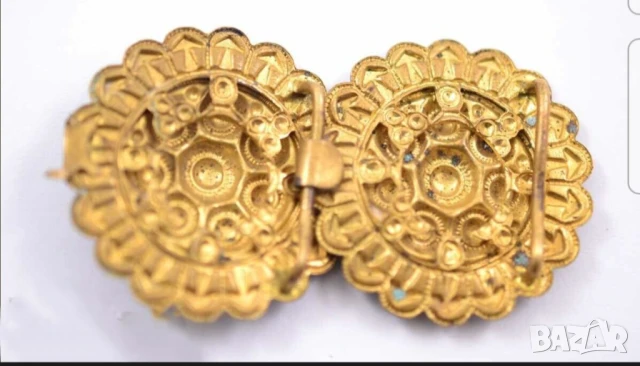 Старинна красива  пафта от бронз за народна носия фолклор, снимка 2 - Колани - 51317932