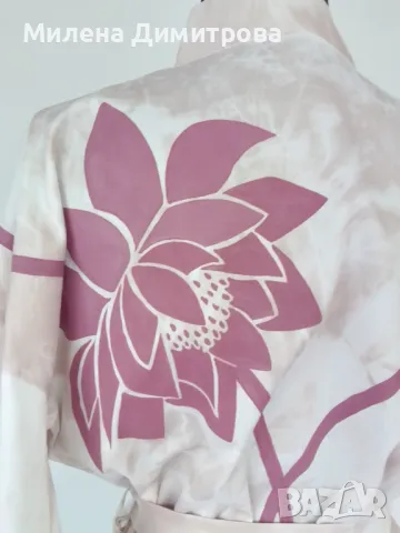 Ръчно рисувано сатенирано кимоно , снимка 6 - Сака - 48865036