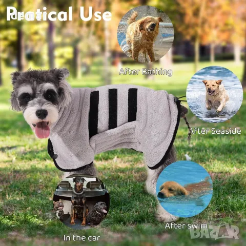 Микрофибърен халат за домашни любимци, Регулируема яка и каишка за корем, размер М, снимка 3 - За кучета - 47291359