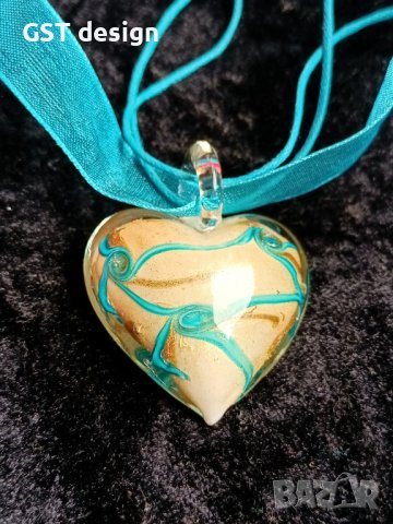 Спешно Топ Колие Висулка Мурано Стъкло Органза Релеф Сърце , снимка 1