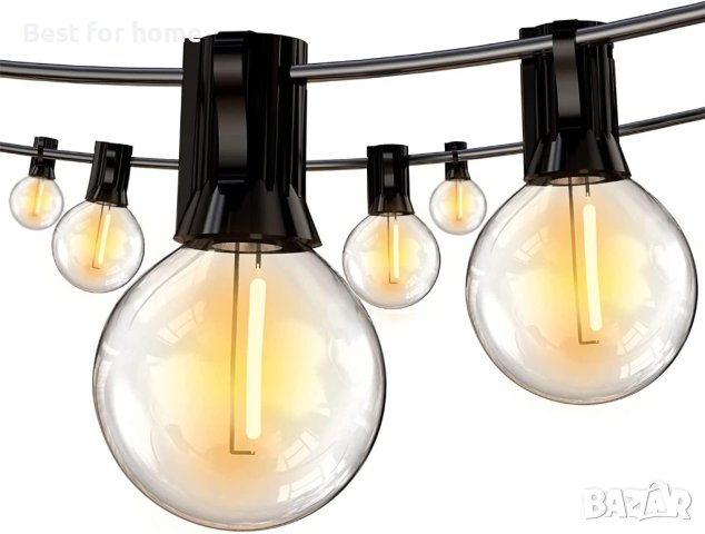 7 М външни светлини, водоустойчиви свързващи се G40 патио светлини, 12 висящи крушки, снимка 4 - Лед осветление - 43217759