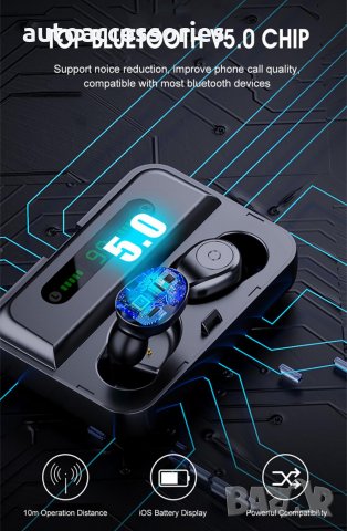 Безжични bluetooth 5.0 слушалки F9 -5С TWS , черни, снимка 5 - Слушалки, hands-free - 33388168