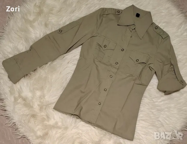 Зелена риза с навиващи се ръкави, снимка 1