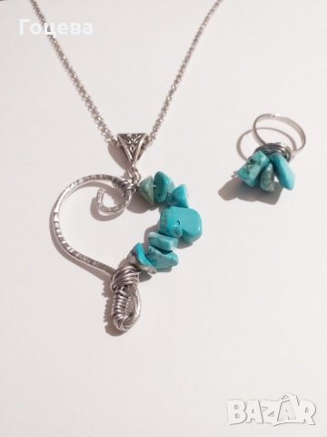 Красиво Арт колие сърце с ковани елементи и натурални камъни Тюркоаз , снимка 5 - Колиета, медальони, синджири - 35354393