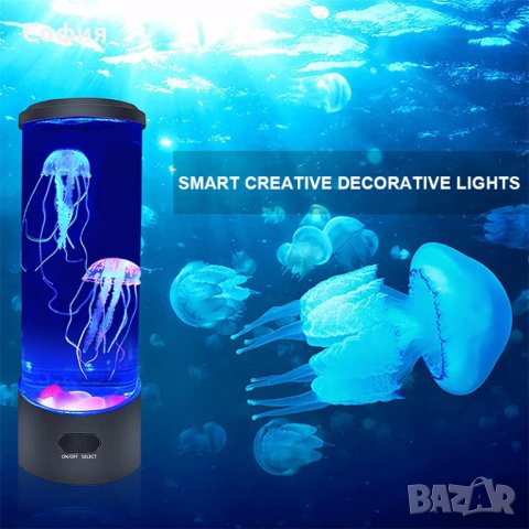 Настолна LED нощна лампа аквариум с медузи, снимка 5 - Лед осветление - 43924830