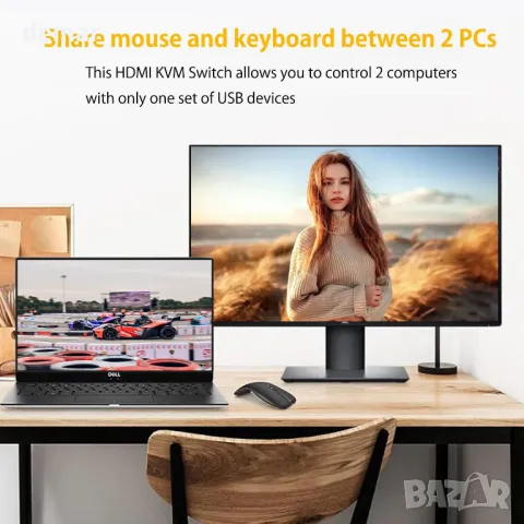 HDMI KVM превключвател 2 компютъра - 1 монитор 4K 60Hz, снимка 3 - Кабели и адаптери - 48434645
