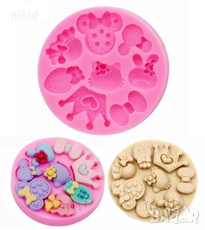 Микс Корона Пандела Мини Маус Кити шапка зайче ягода силиконов молд форма украса торта фондан смола, снимка 2 - Форми - 28237821