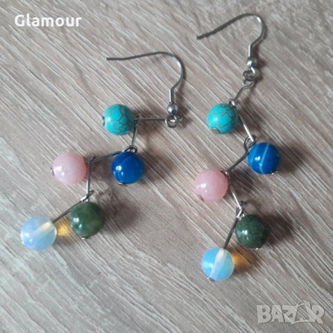 Висящи обеци с естествени камъни. , снимка 4 - Обеци - 32430295