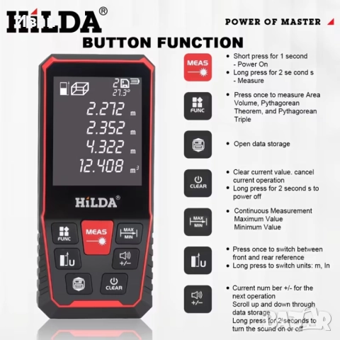 Лазерна ролетка, снимка 4 - Измервателни инструменти - 52476971