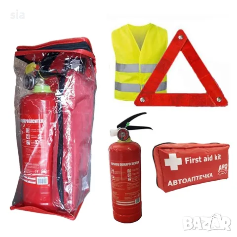 Авариен комплект за кола+ пожарогасител