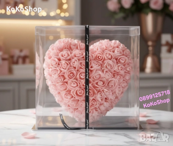 Бяло сърце от рози в луксозна кутия с панделка– романтичен подарък, снимка 3 - Декорация за дома - 53155581