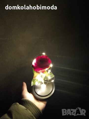 Изкуствена роза с дървена основа LED осветление. 3 ААА, снимка 4 - Изкуствени цветя - 39127953