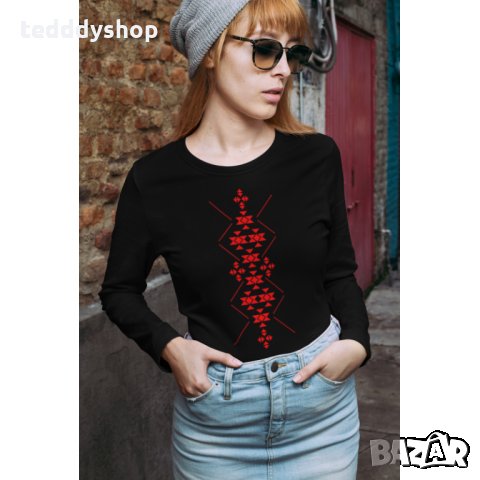 Дамска тениска с етно мотив - ШЕВИЦА, снимка 9 - Блузи с дълъг ръкав и пуловери - 26957971