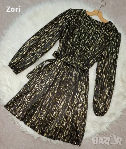 КРАСИВА черна рокля в златисти шарки, снимка 5 - Рокли - 49821869