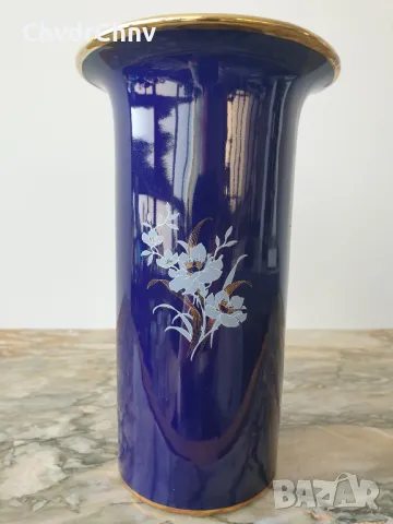 Royal KPM 21см/КПМ Бавария стара немска порцеланова ваза/кобалт-цветя-злато, снимка 3 - Вази - 48897861