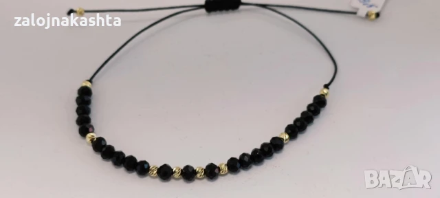 Нова Златна гривна с черен конец -0,60гр/14кр, снимка 4 - Гривни - 50684871